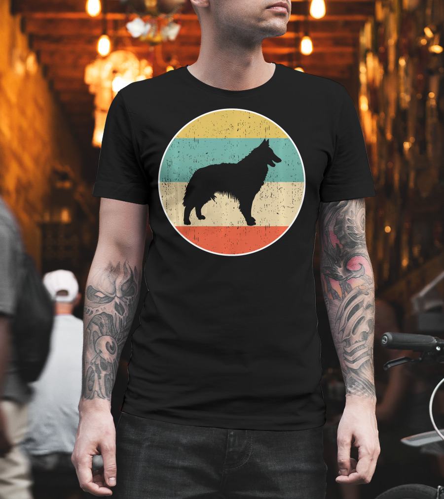 Belgian Tervuren Dog Vintage Silhouette Retro Stripes T-Shirt