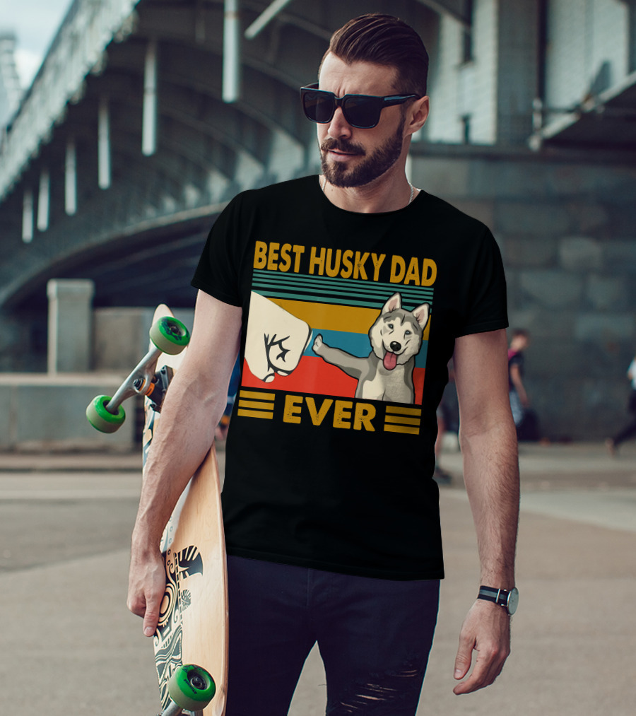 Best Husky Dad Ever Fist Bump With Husky T-Shirt