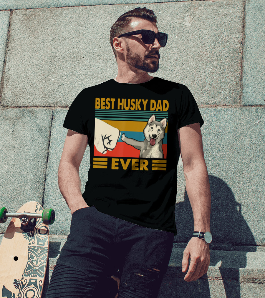 Best Husky Dad Ever Fist Bump With Husky T-Shirt