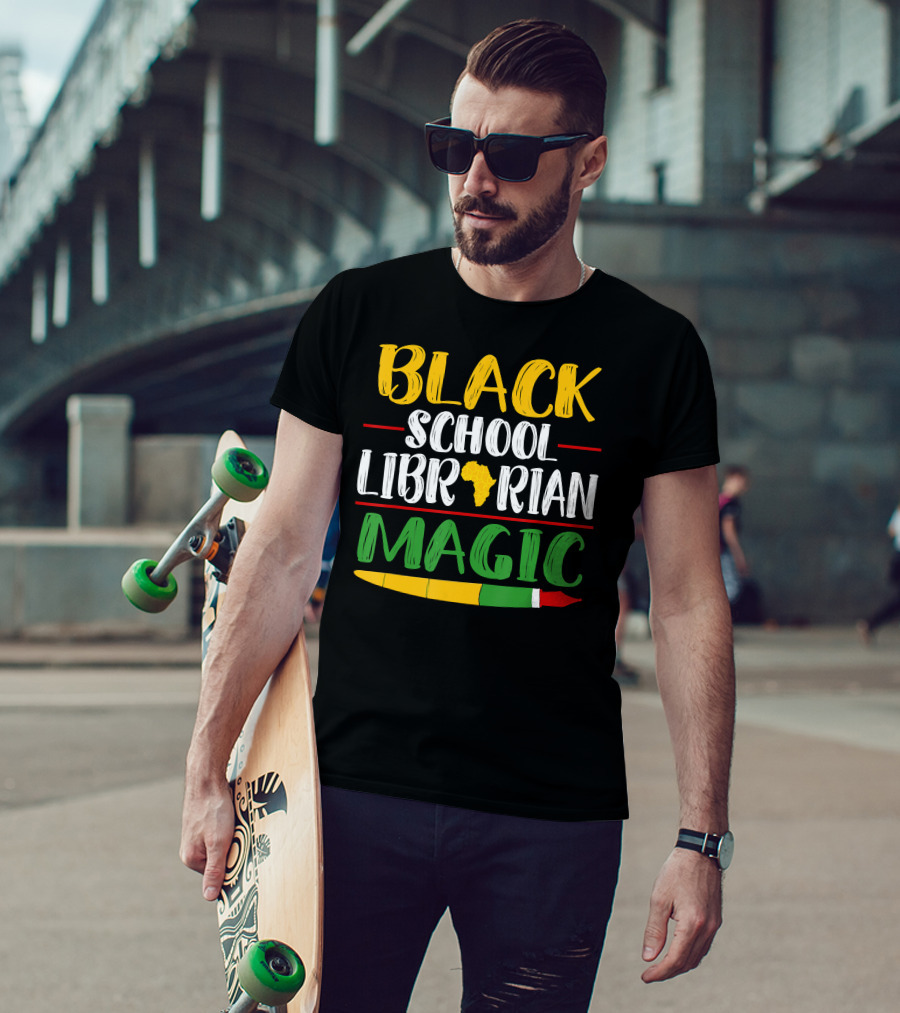 Black School Librarian Magic Africa Map Pencil T-Shirt