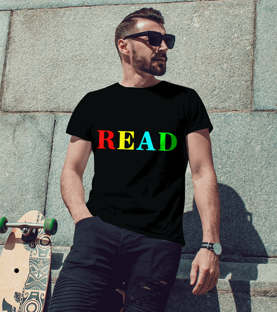 READ In Color Bold Letters Teacher Reading Book T-Shirt