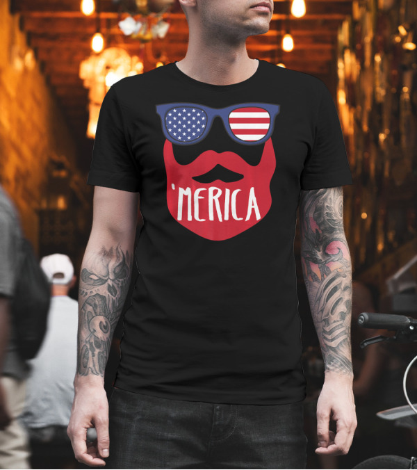 Funny 'Merica USA Flag Sunglasses Beard Patriotic T-Shirt Funny 'Merica USA Flag Sunglasses Beard Patriotic T-Shirt