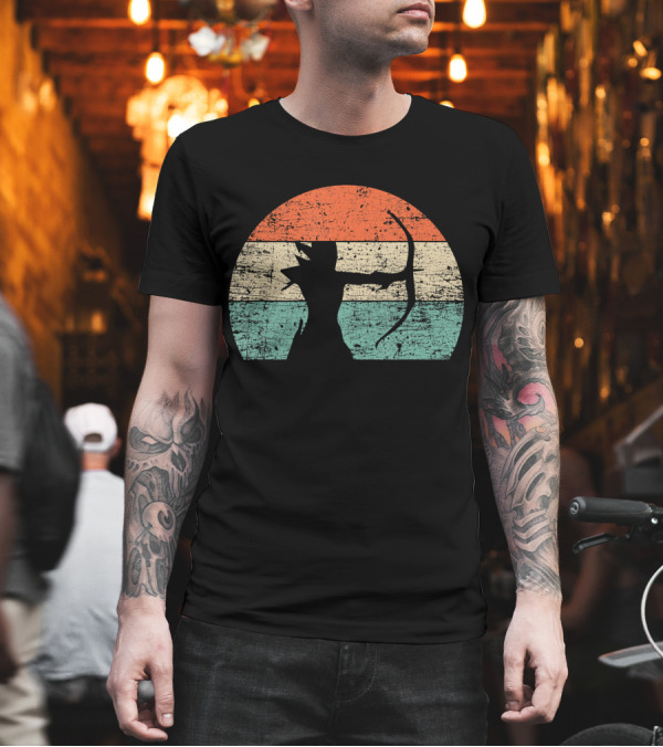 Retro Vintage Archery Archer Silhouette in Distressed Sunset Circle T-Shirt Retro Vintage Archery Archer Silhouette in Distressed Sunset Circle T-Shirt