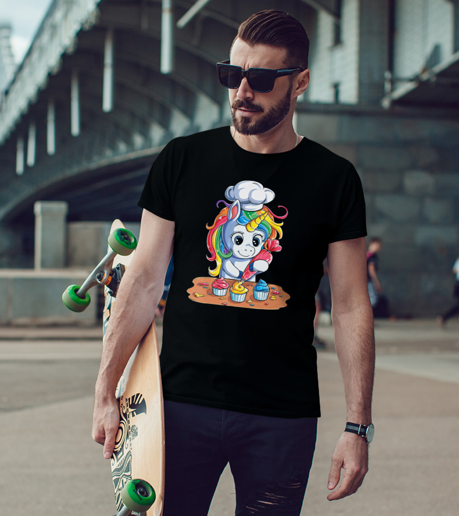Unicorn Cupcake Girls Rainbow Baking Unicor Chef T-Shirt