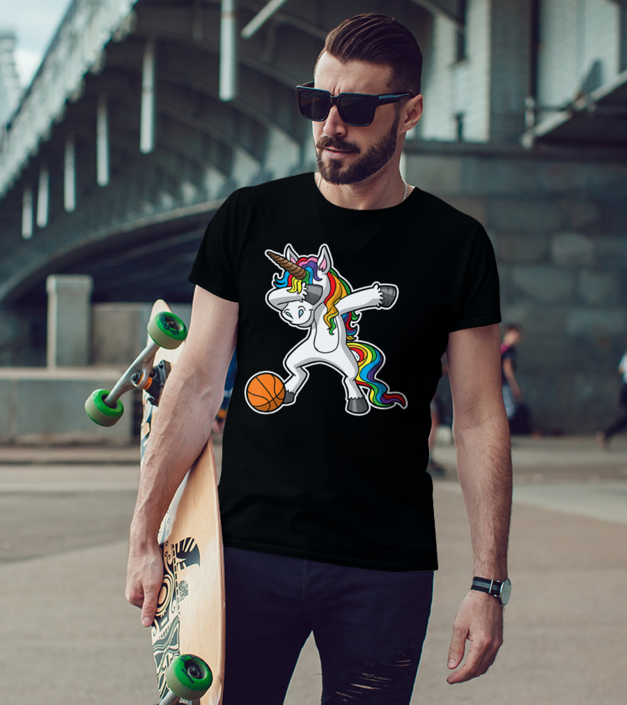 Unicorn Dabbing Basketball Rainbow Mane T-Shirt