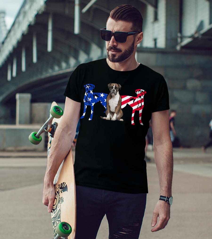 Unique Boxer Dog Patriotic American Flag T-Shirt