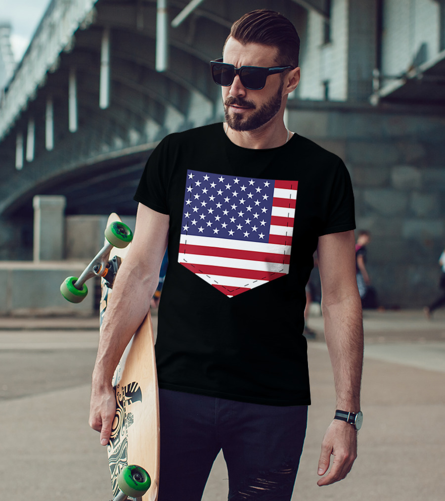 United States Flag Pattern Pocket T-Shirt