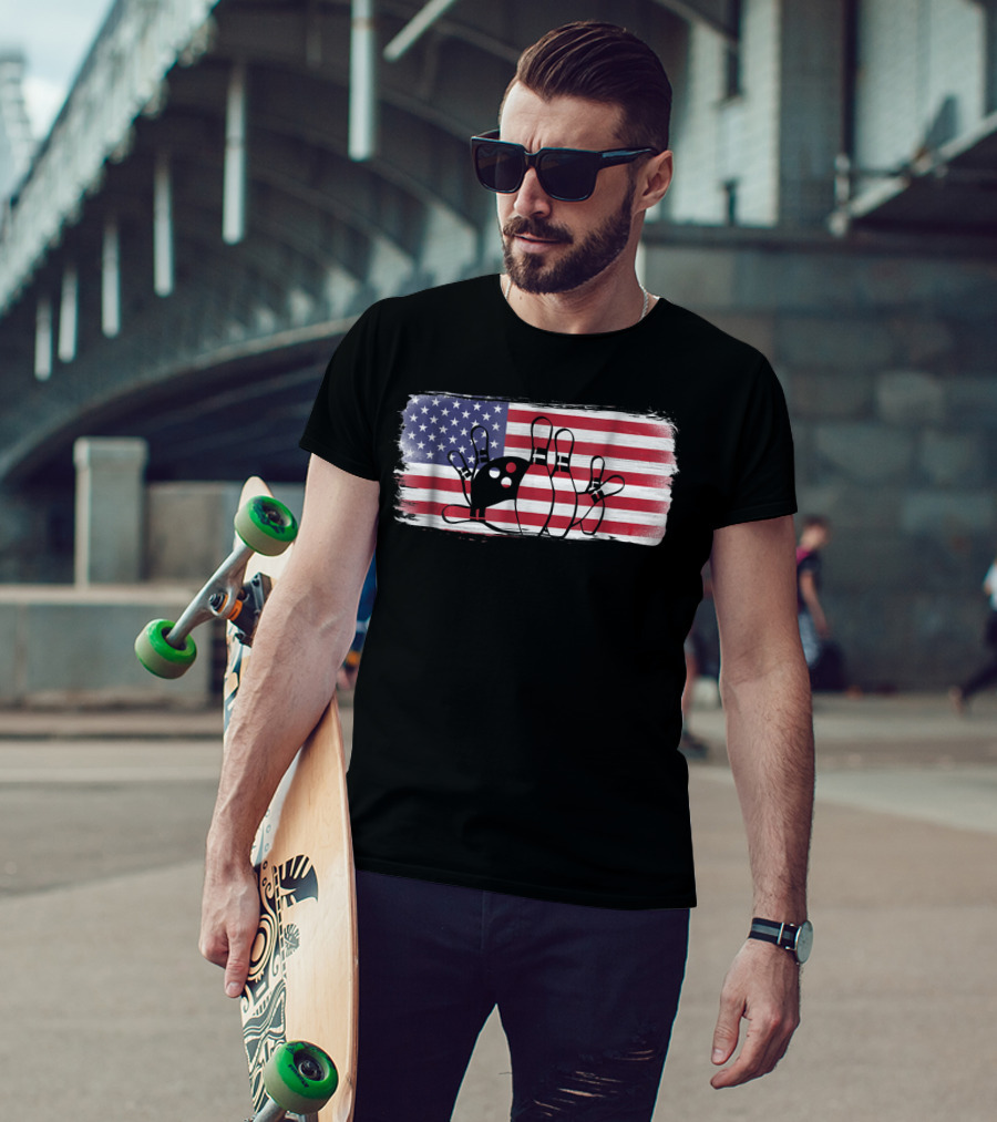 USA American Flag Bowling Fan Player Perfect Strike Patriotic T-Shirt