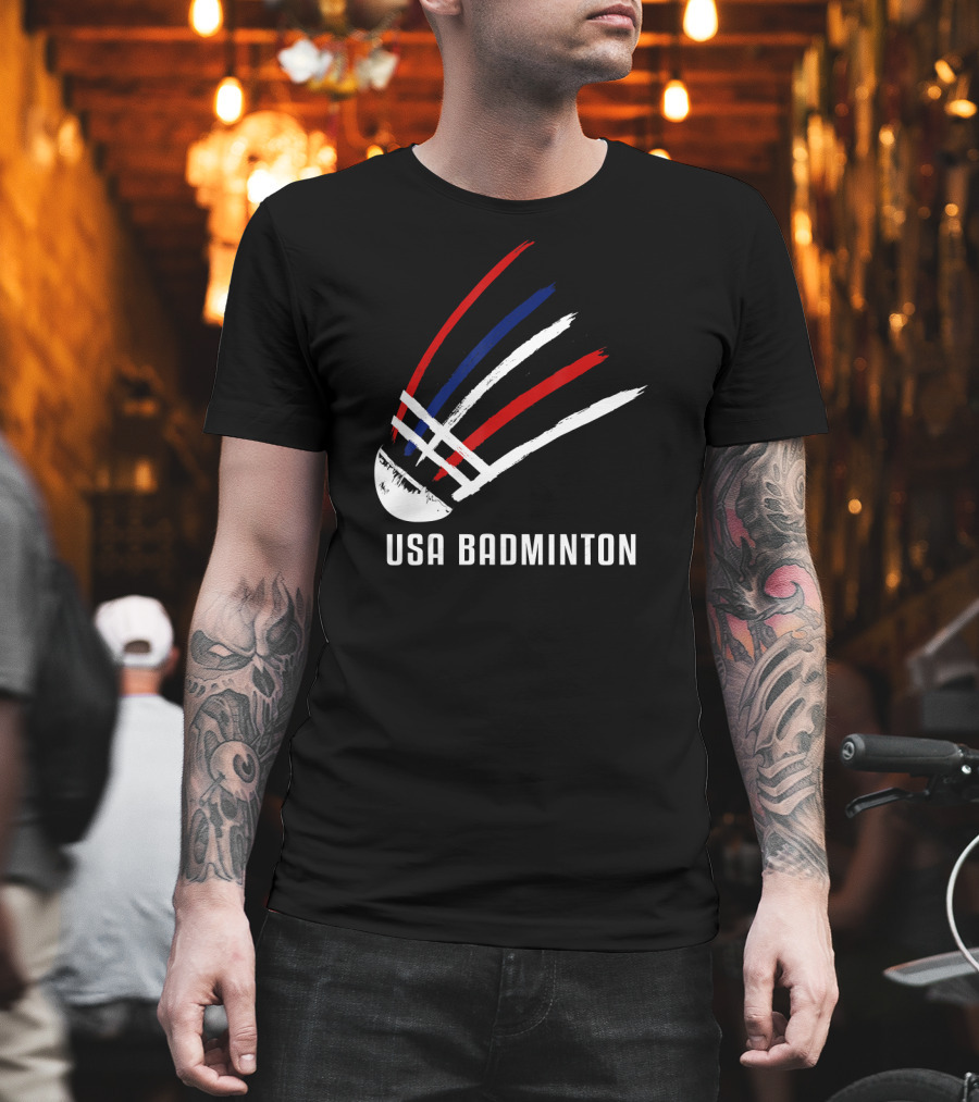 USA Badminton Shuttlecock Red White Blue Striped Sport T-Shirt