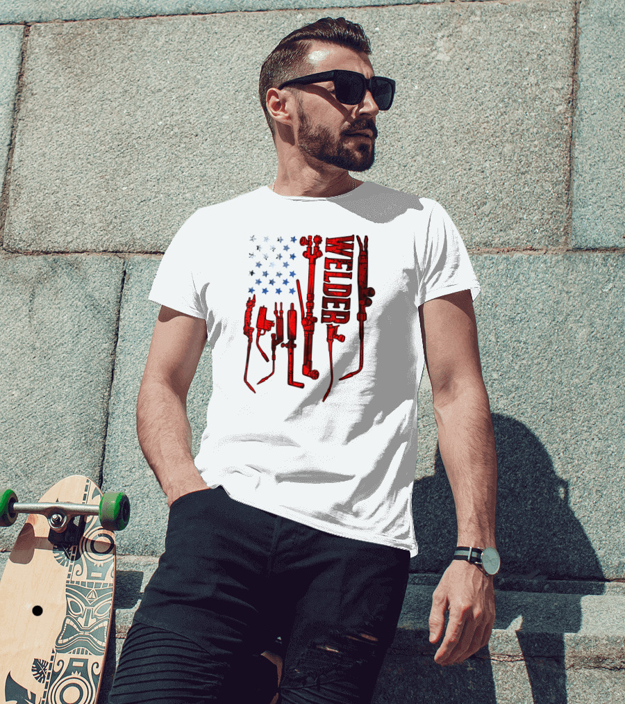 USA Flag Welder Mask Gas Welding Metal Tools T-Shirt