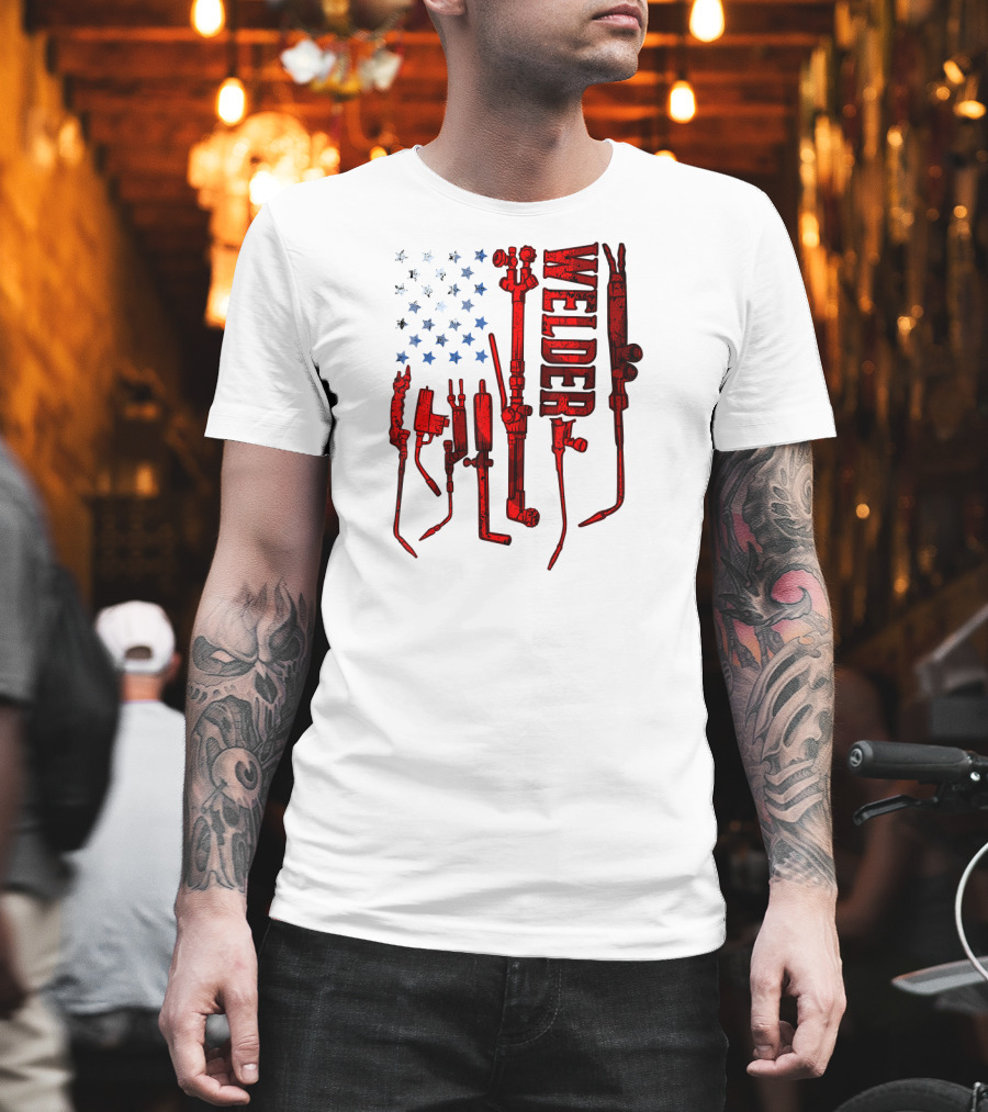 USA Flag Welder Mask Gas Welding Metal Tools T-Shirt