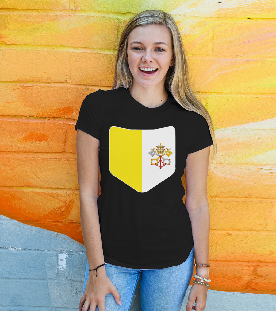 Vatican City Flag Pocket Style Emblem Design With Keys And Tiara T-Shirt