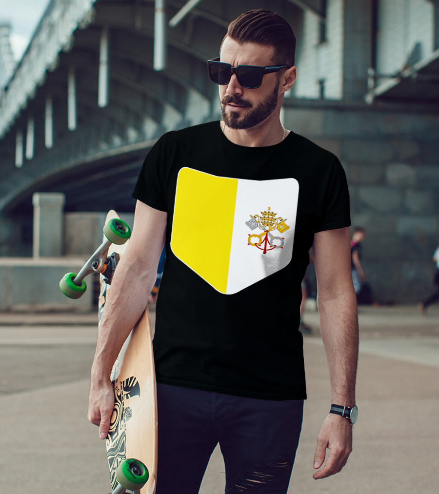 Vatican City Flag Pocket Style Emblem Design With Keys And Tiara T-Shirt