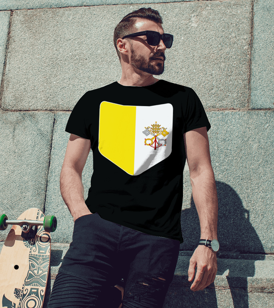 Vatican City Flag Pocket Style Emblem Design With Keys And Tiara T-Shirt
