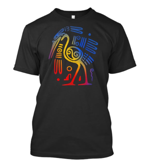 Vintage Aztec Bird Drawing With Temple Arch Elements T-Shirt