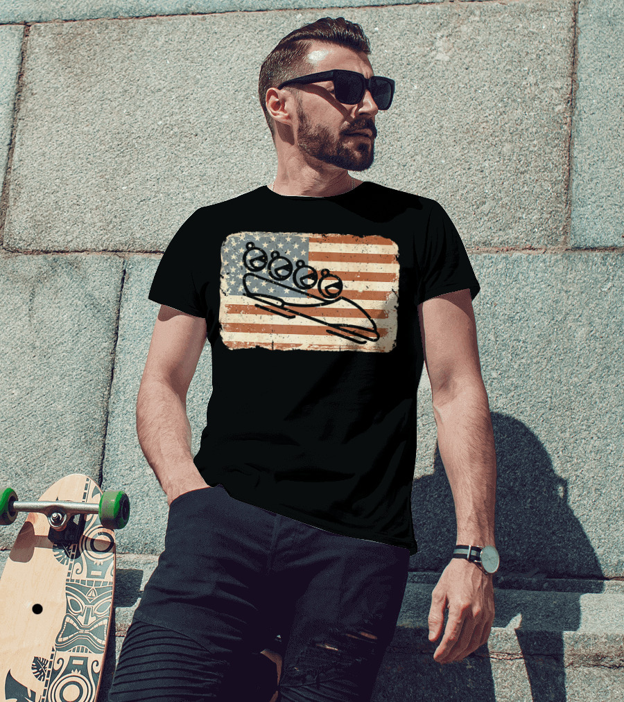 Vintage Bobsled Team On Distressed American Flag Background T-Shirt