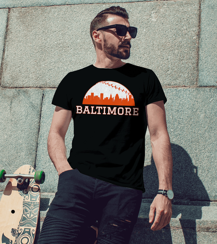 Baltimore Vintage Skyline With Baseball T-Shirt