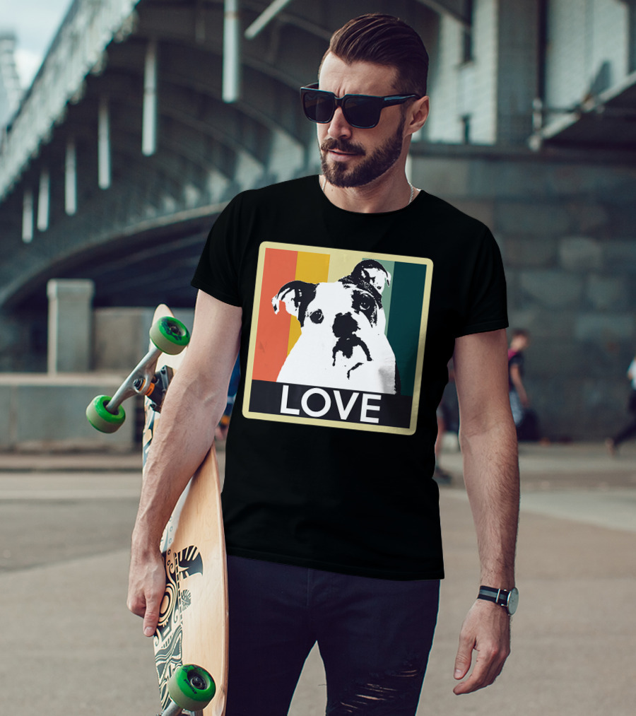 Vintage English Bulldog Love Retro Style Stripes T-Shirt