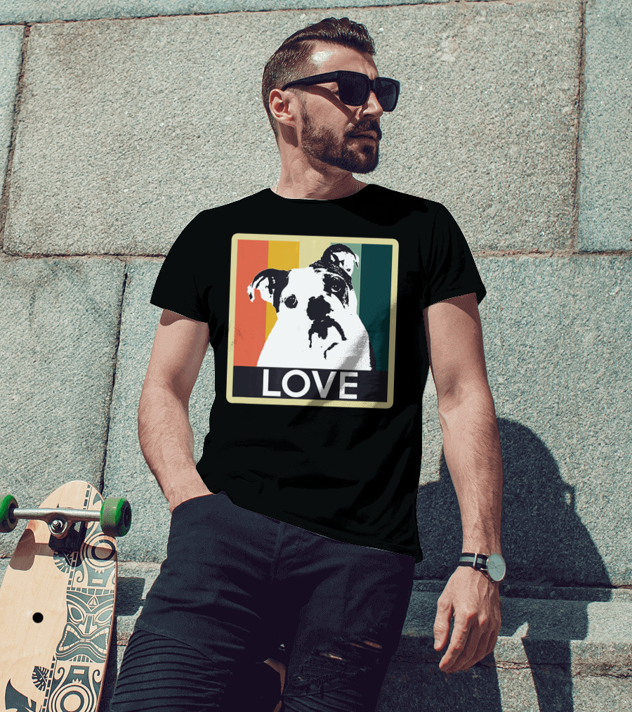 Vintage English Bulldog Love Retro Style Stripes T-Shirt