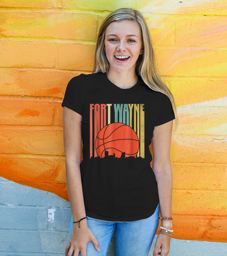 Fort Wayne Indiana Vintage Basketball Skyline Retro T-Shirt