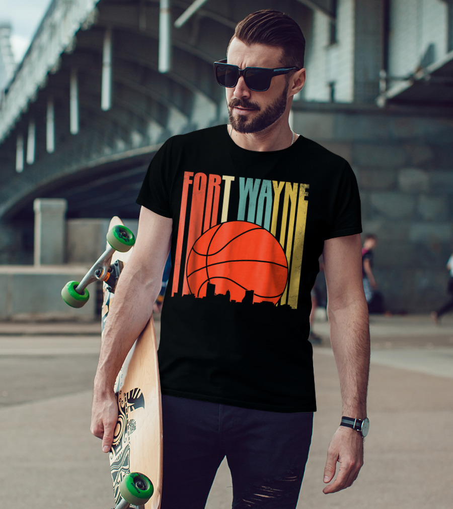 Fort Wayne Indiana Vintage Basketball Skyline Retro T-Shirt