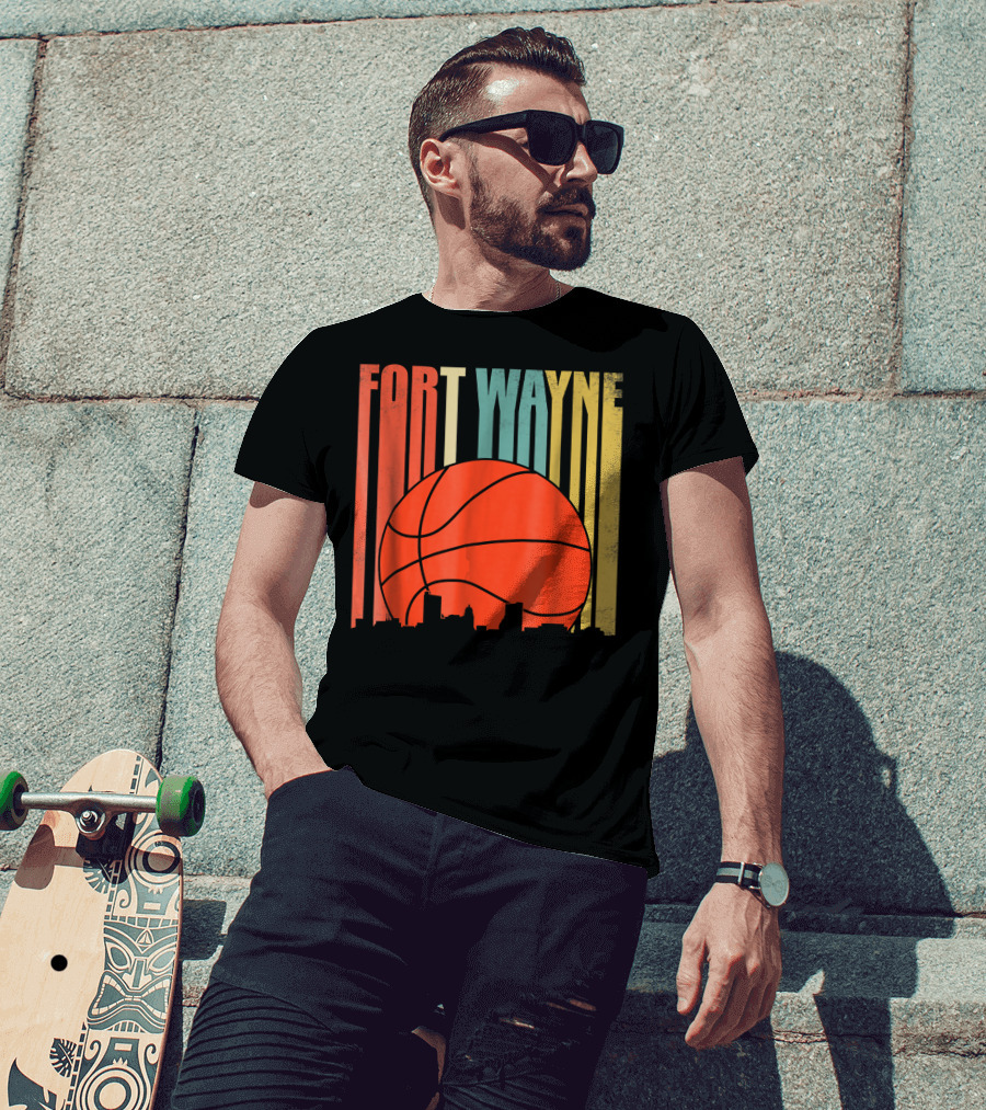 Fort Wayne Indiana Vintage Basketball Skyline Retro T-Shirt