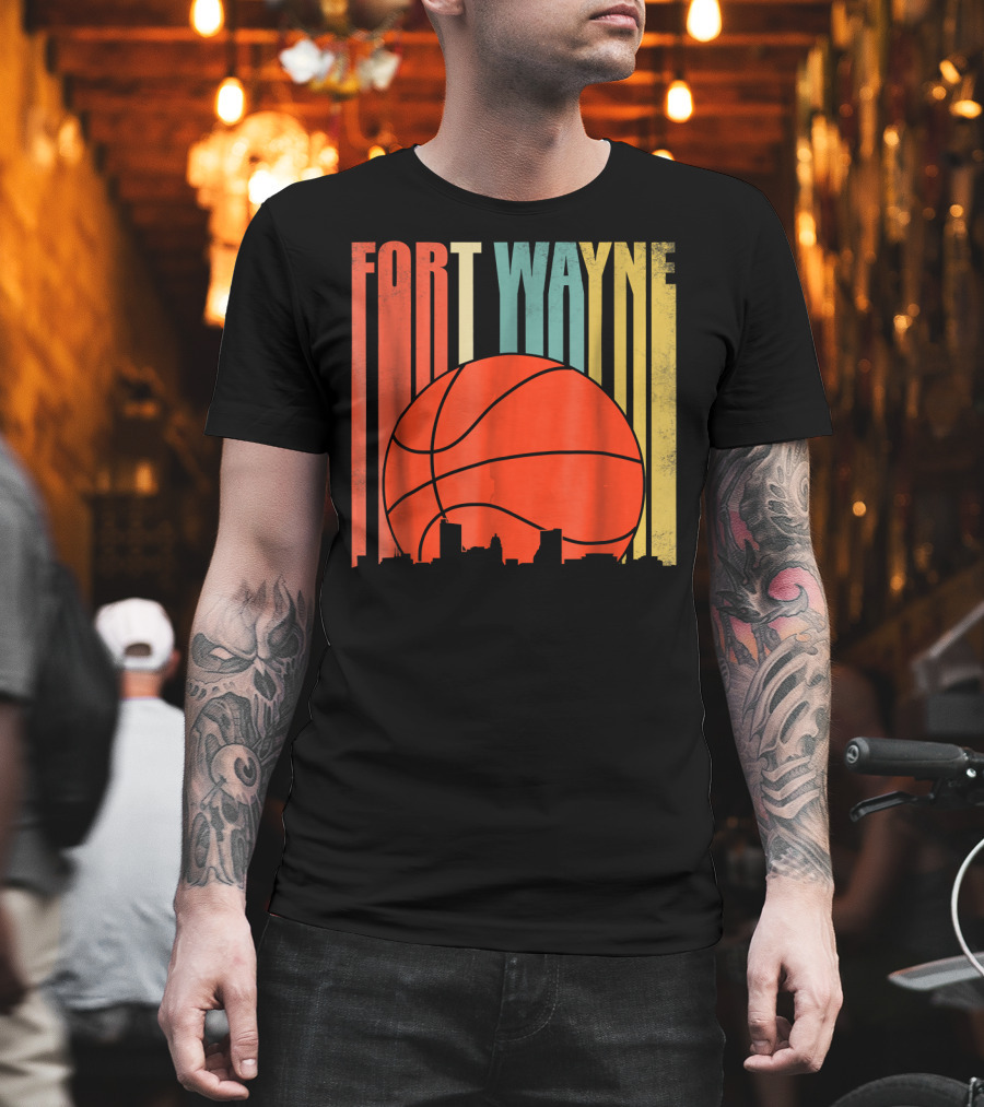 Fort Wayne Indiana Vintage Basketball Skyline Retro T-Shirt