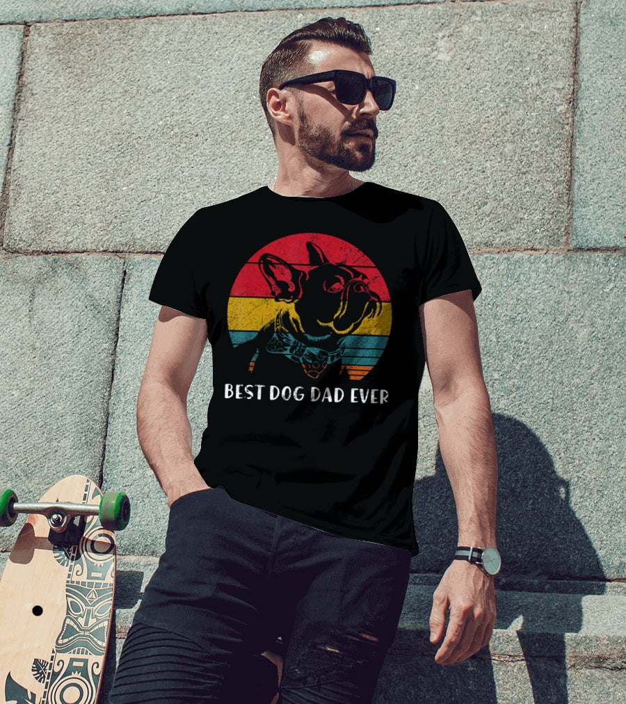 Best Dog Dad Ever Vintage French Bulldog Retro Colors T-Shirt