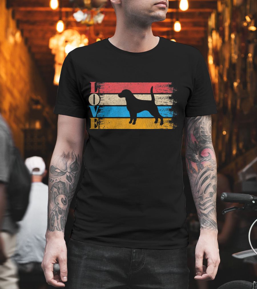Vintage Love Beagle Dog Silhouette Stripes T-Shirt