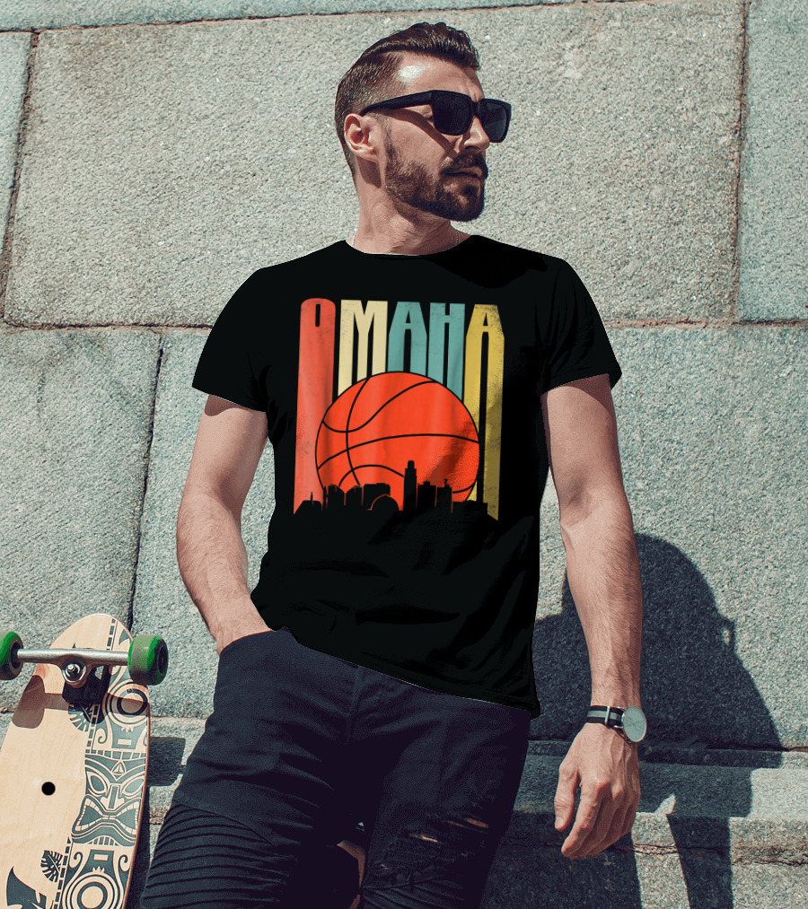 Vintage Omaha Nebraska Basketball Skyline Retro T-Shirt