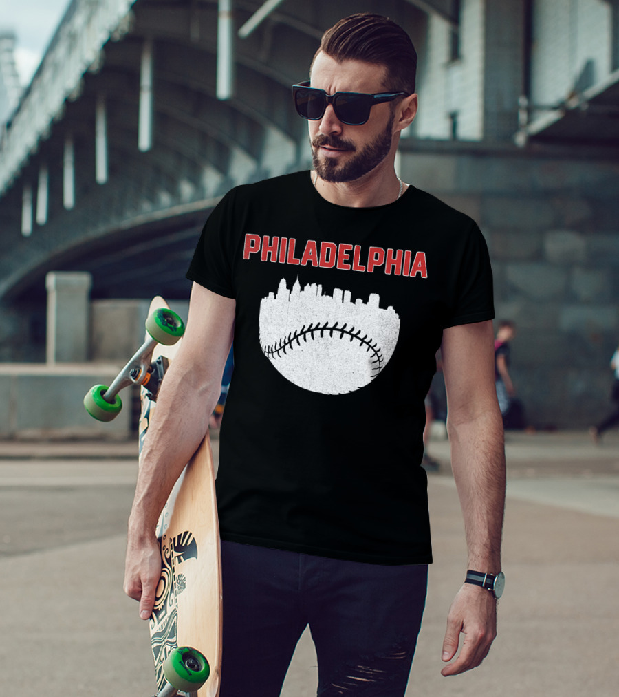 Philadelphia Cityscape Baseball T-Shirt