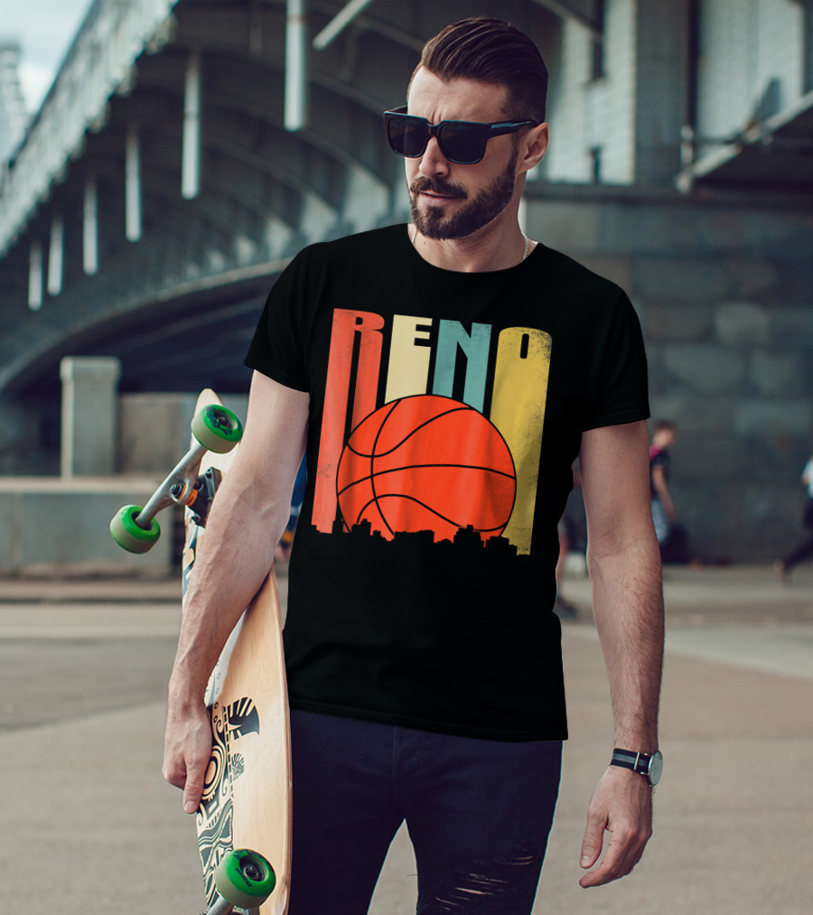 Reno Nevada Retro Basketball Skyline T-Shirt