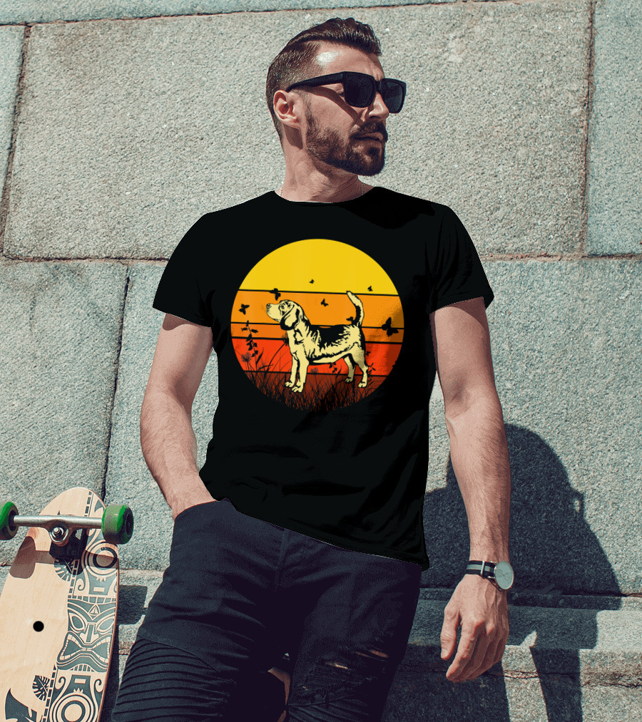 Vintage Beagle Sun With Butterflies And Grass T-Shirt