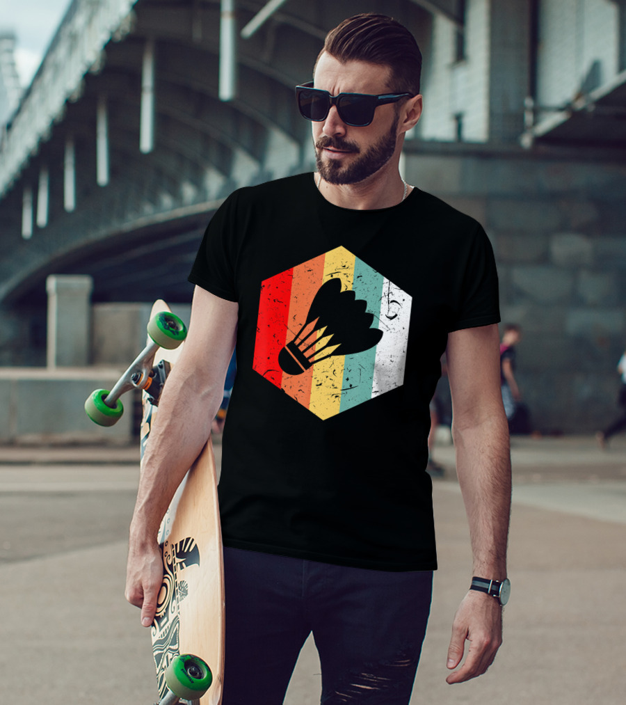 Vintage Shuttlecock Retro Hexagon Sports T-Shirt