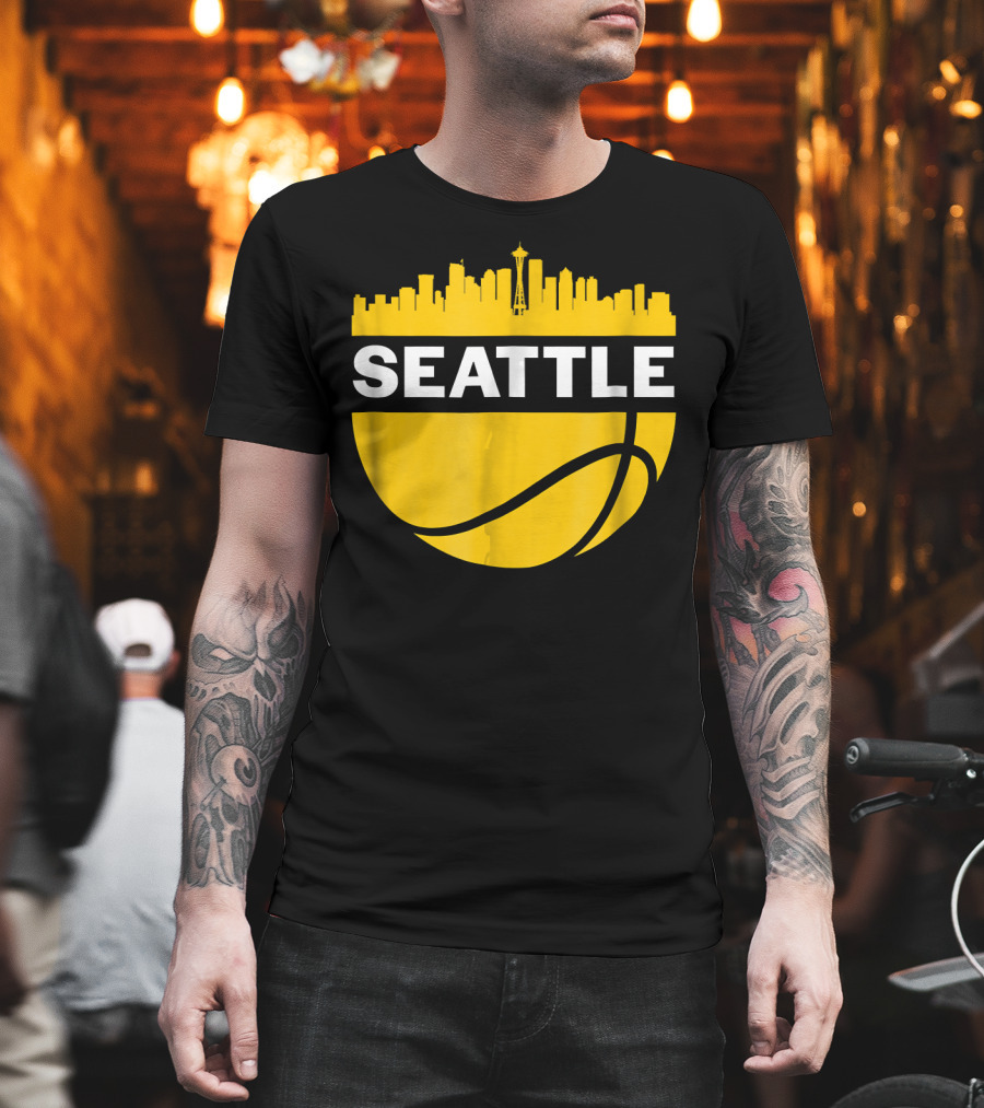 Seattle Skyline Basketball Cityscape Vintage T-Shirt