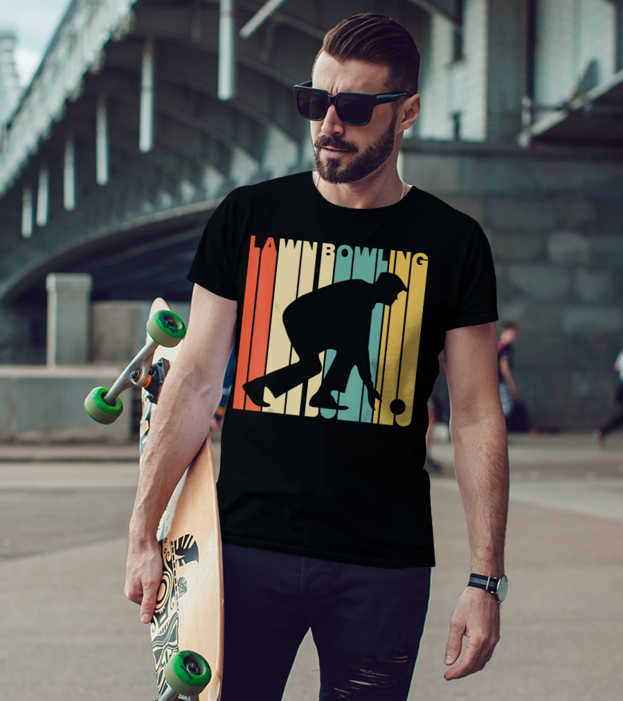 Vintage Lawn Bowling Silhouette Retro Stripes T-Shirt