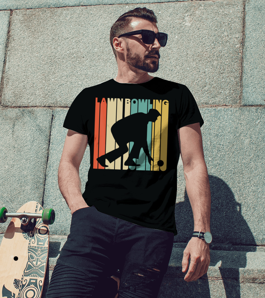 Vintage Lawn Bowling Silhouette Retro Stripes T-Shirt
