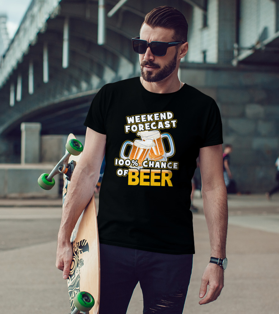 Weekend Forecast 100% Chance Of Beer Two Mugs T-Shirt