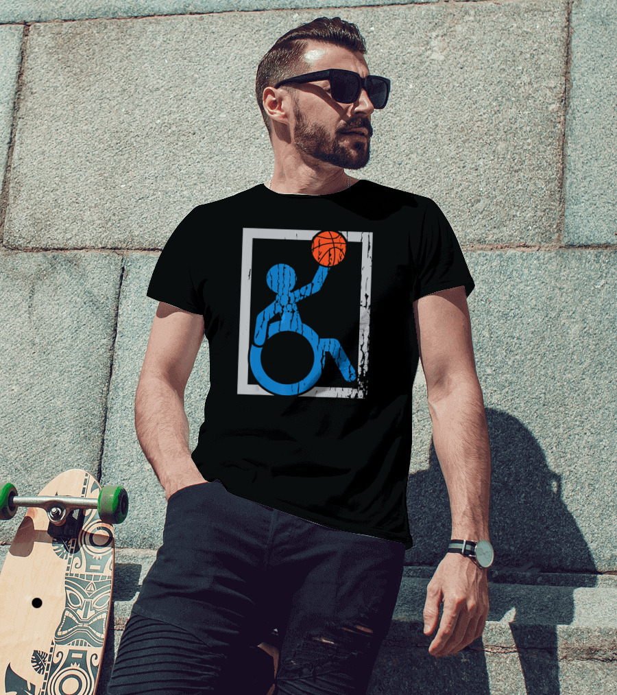 Wheelchair Basketball Icon Blue Figure With Orange Ball T-Shirt
