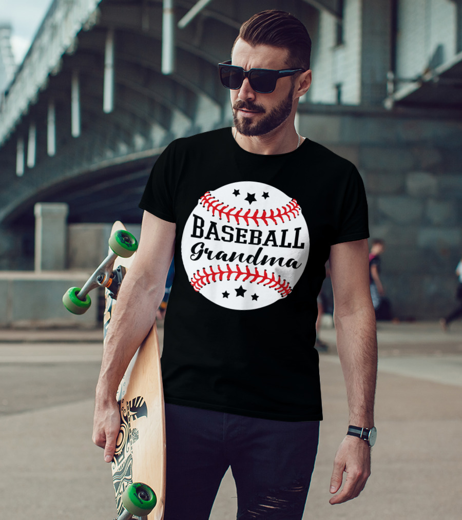 Baseball Grandma Star Pattern Ball Stitching T-Shirt
