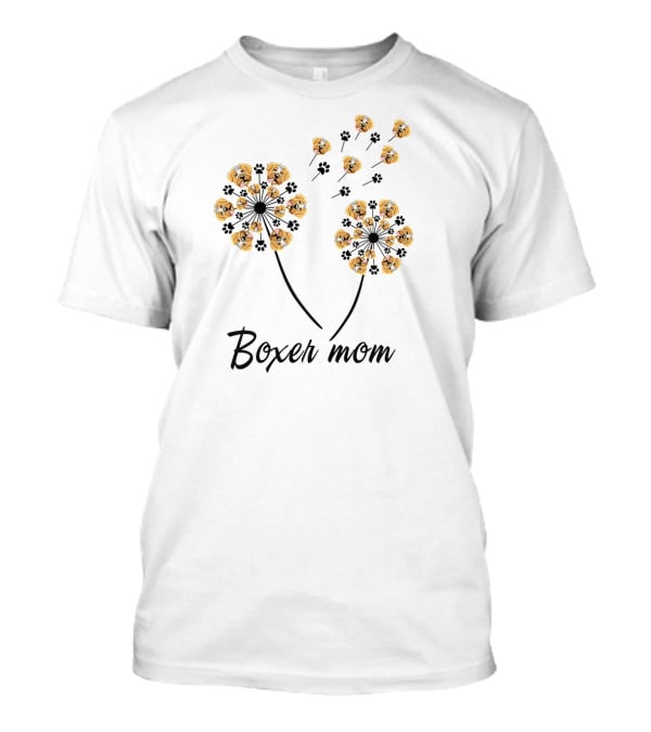 Boxer Mom Dandelion Paw Print Dog Faces T-Shirt