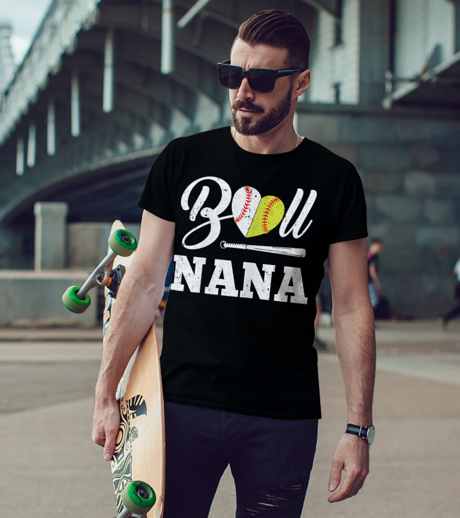Ball Nana Heart Softball Baseball Bat T-Shirt