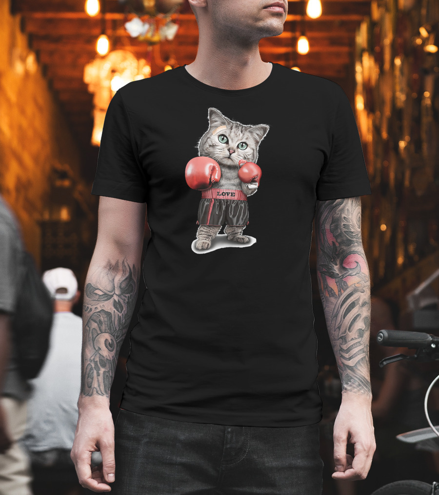 Funtacy Boxing Cat Love Gloves T-Shirt