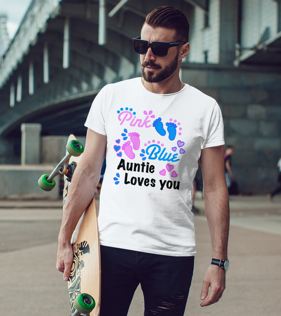 Pink Blue Auntie Loves You Gender Reveal Party Supplies T-Shirt