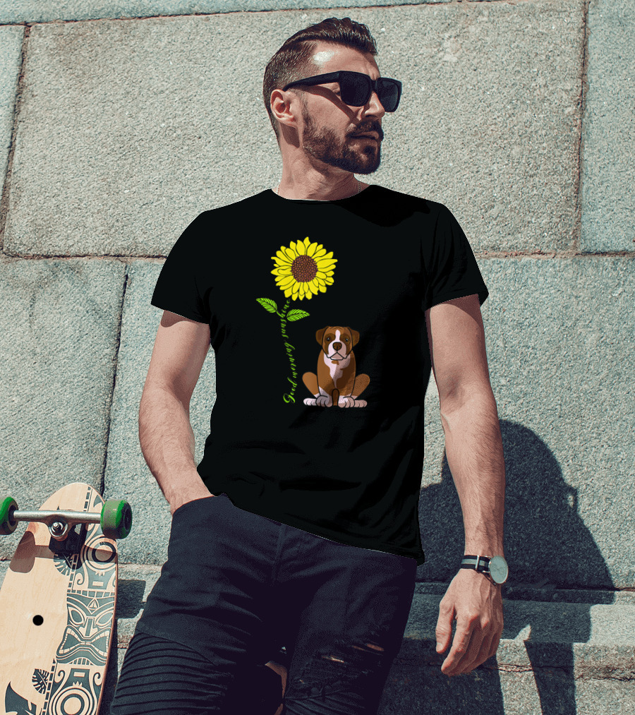 Good Morning Sunshine Boxer Dog With Sunflower T-Shirt