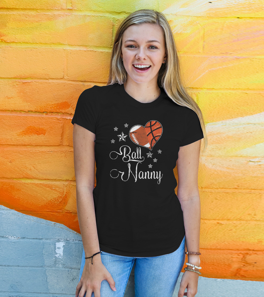 Proud Football Basketball Heart Ball Nanny T-Shirt