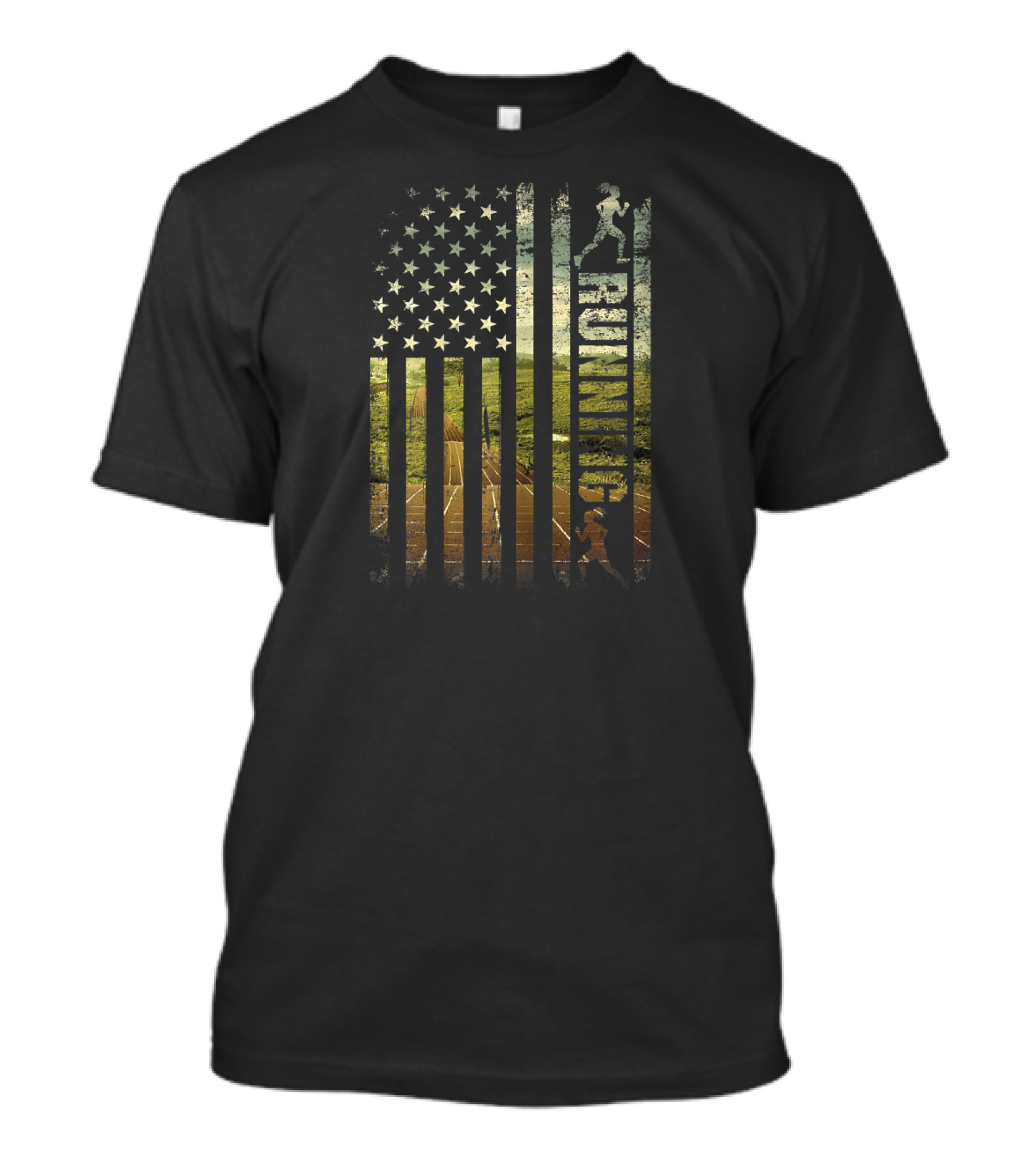 Running American Flag Patriotic Runner USA Track Stars T-Shirt