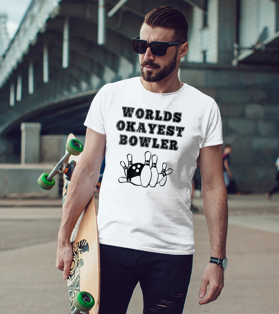 Worlds Okayest Bowler Funny Bowling Team Knocked Over Pins T-Shirt