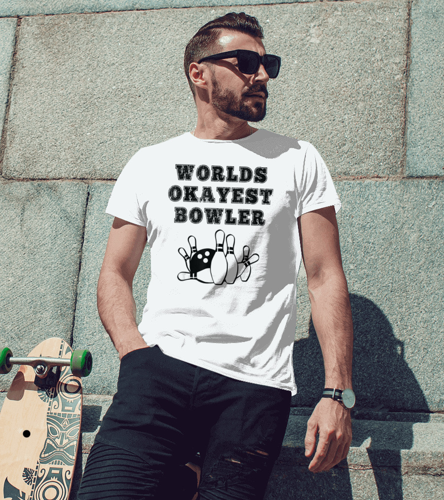 Worlds Okayest Bowler Funny Bowling Team Knocked Over Pins T-Shirt