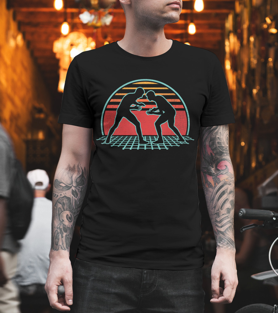 Wrestling Vintage 80s Style Coach Retro Silhouette Sunset T-Shirt